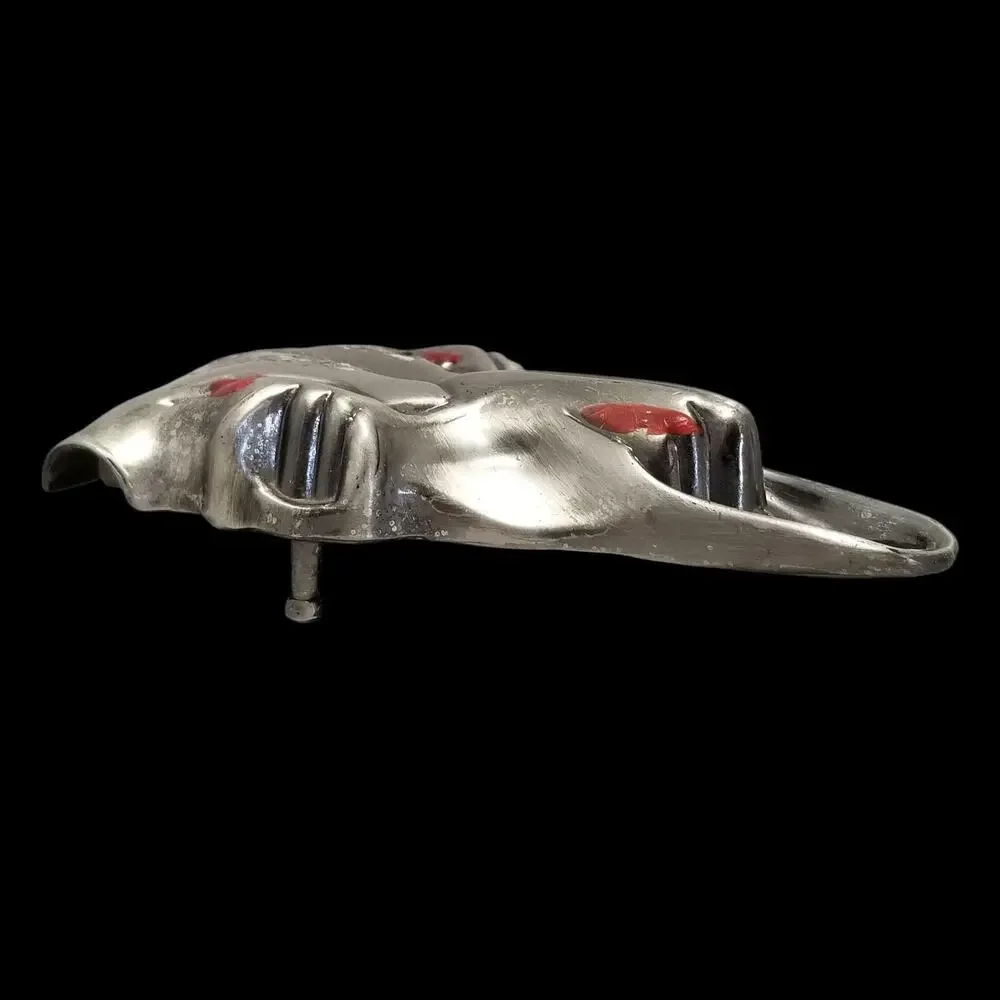 Cow Bull Skull Belt Buckle Silver Tone Red Accent Western Style‎ Fashion